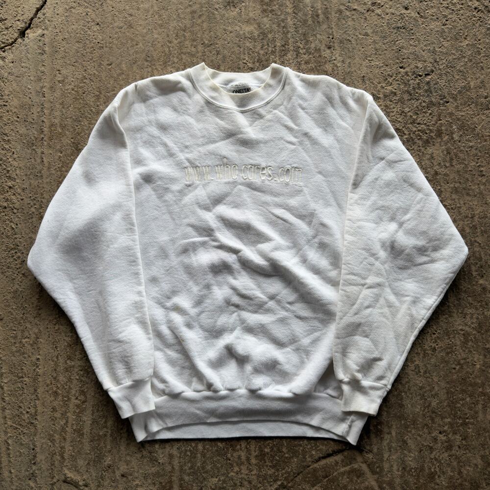 VINTAGE 90S WHO CARES CREWNECK FUNNY JOKE HUMOR DOT COM GRAPHIC MENS LARGE - Picture 2 of 5